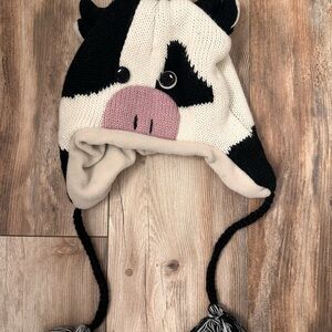 Adorable Cow Knit Hat for Kids - Black and White